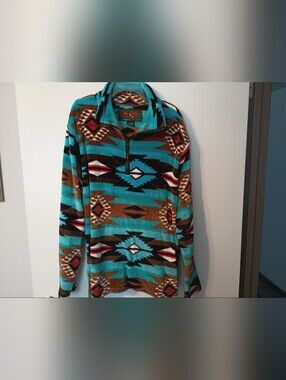 Trail Crest Turquoise & Brown Aztec Fleece Pullover